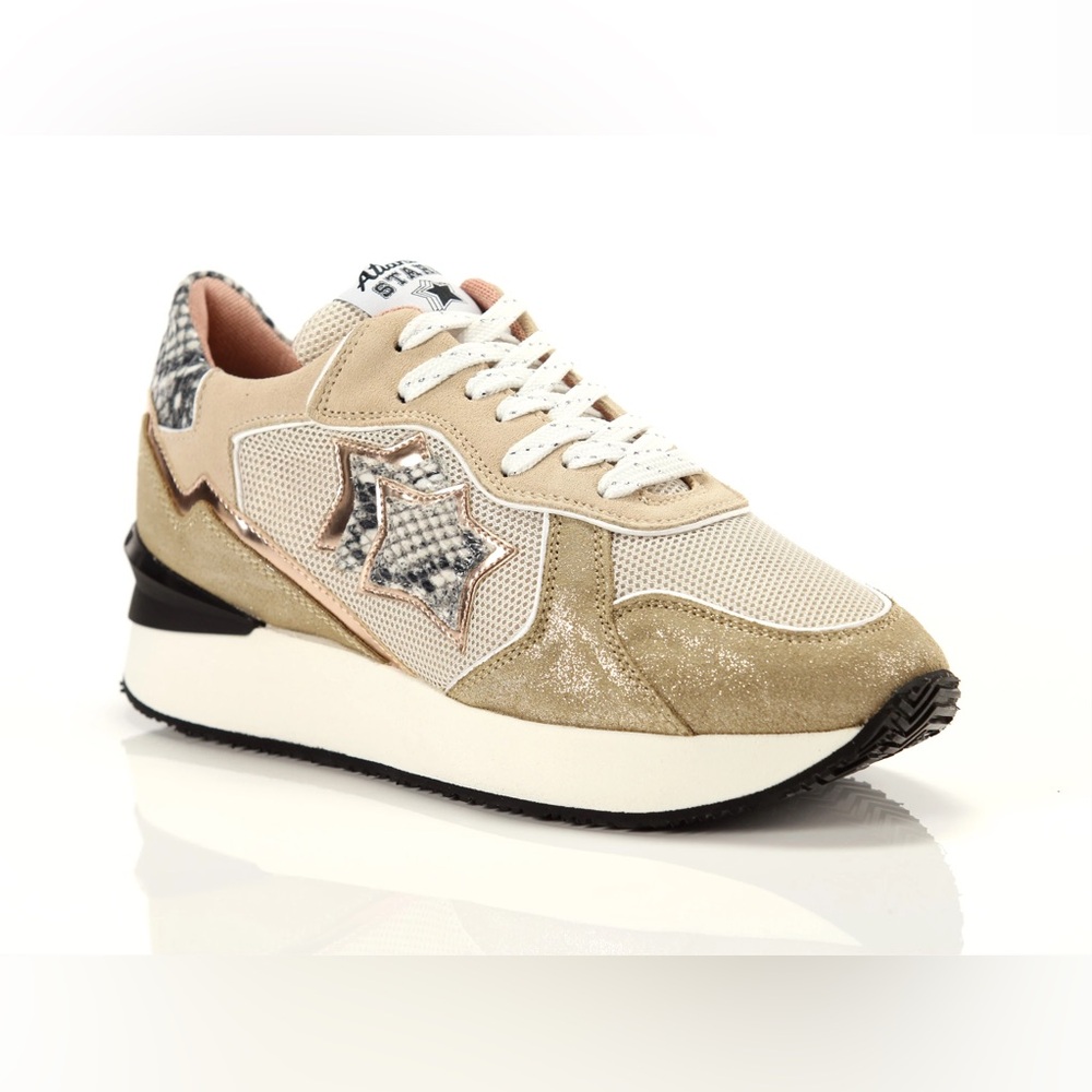 Atlantic Stars Andromeda Suede Mesh Italian Sneakers Tan Rose Gold Size 38